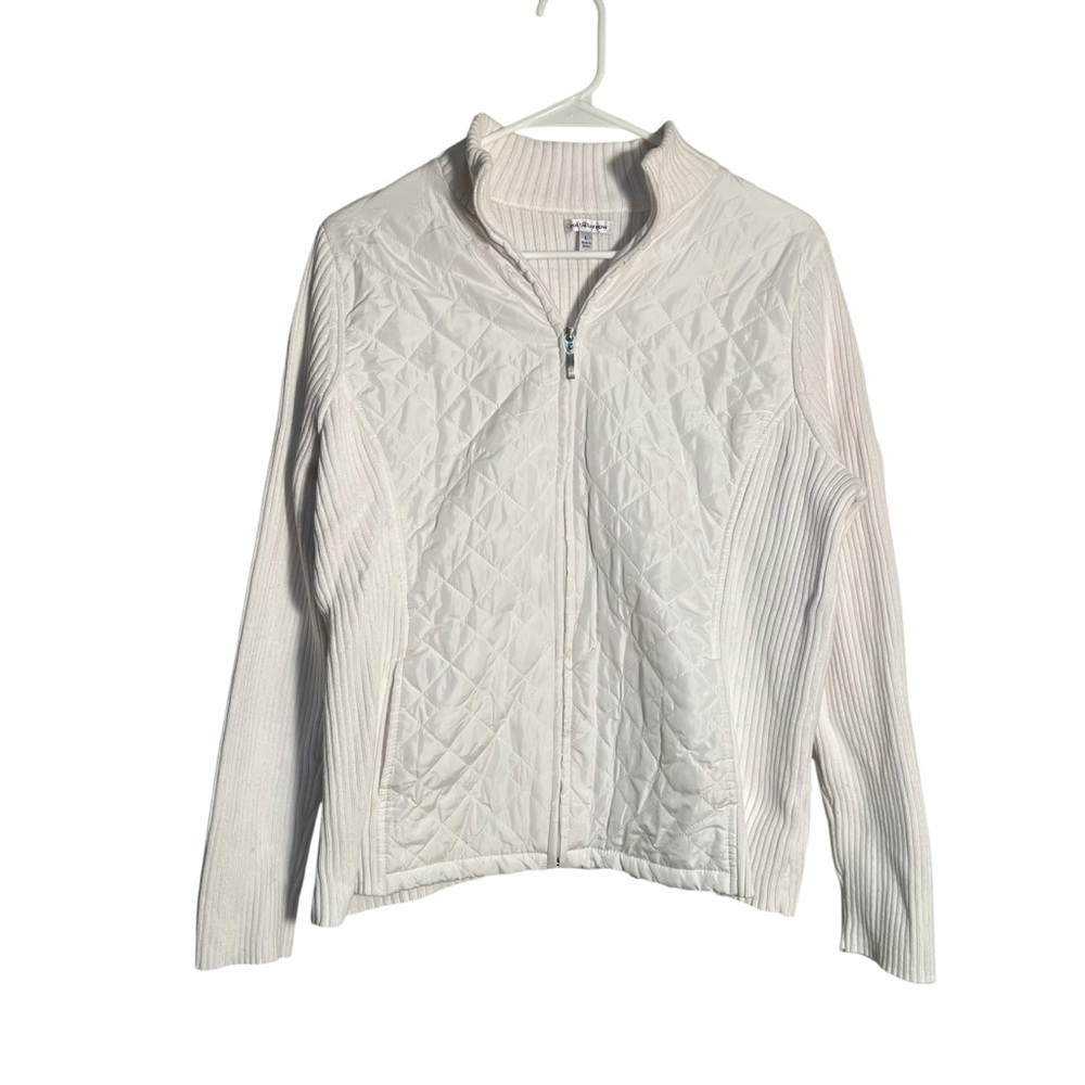 Croft & Barrow Women's Size Large Full Zip Jacket White Quilted Ribbed Cotton